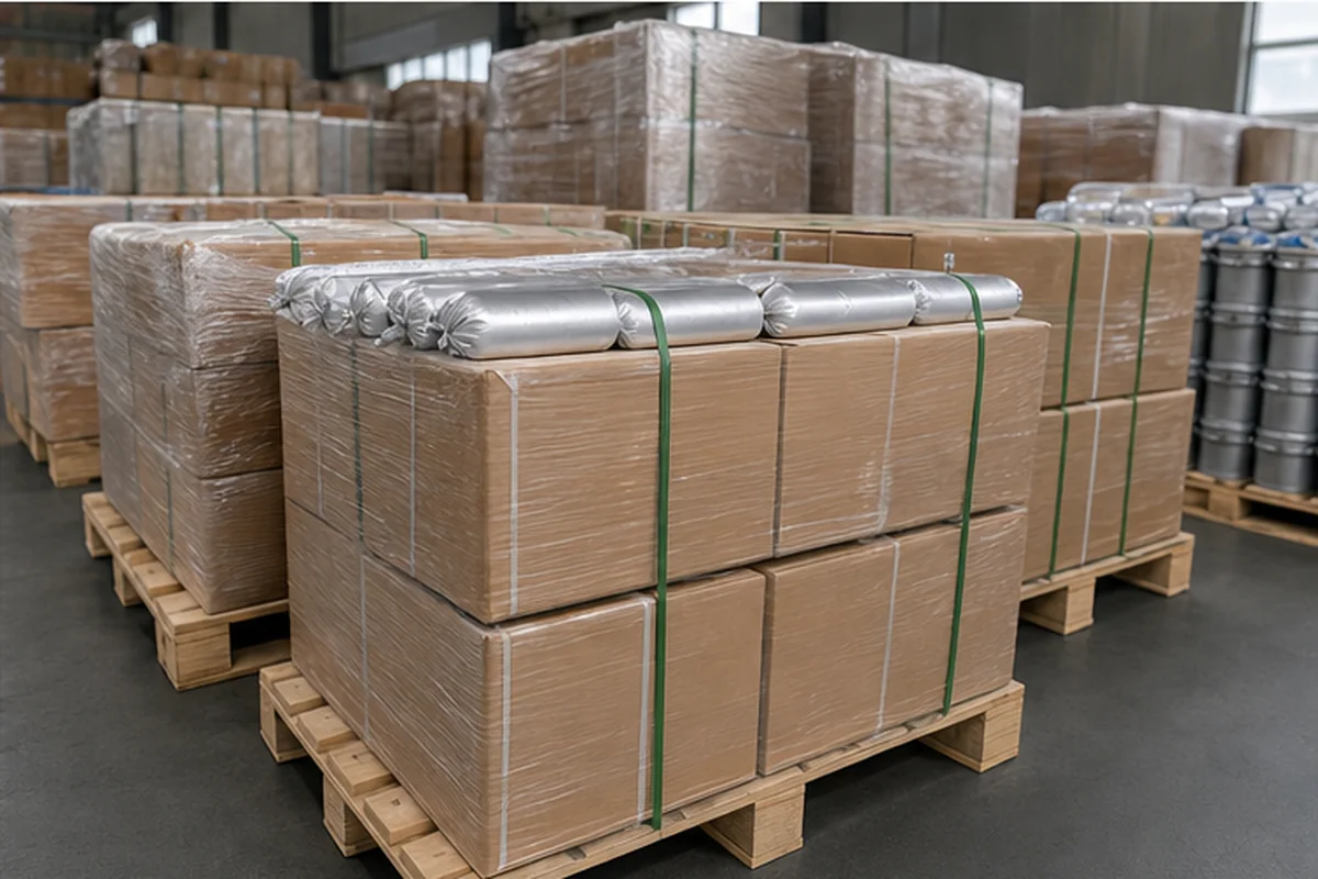 Representative hot melt adhesive export packing and pallet preparation