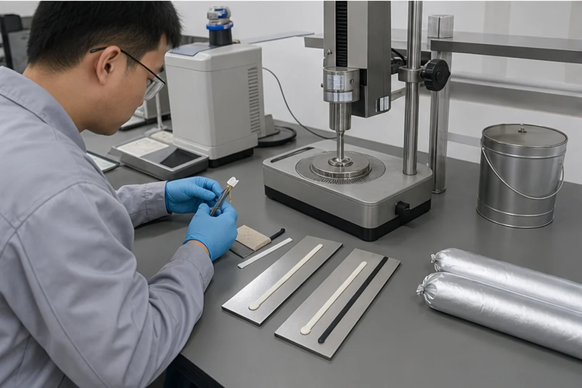 Representative hot melt adhesive laboratory sample and batch testing