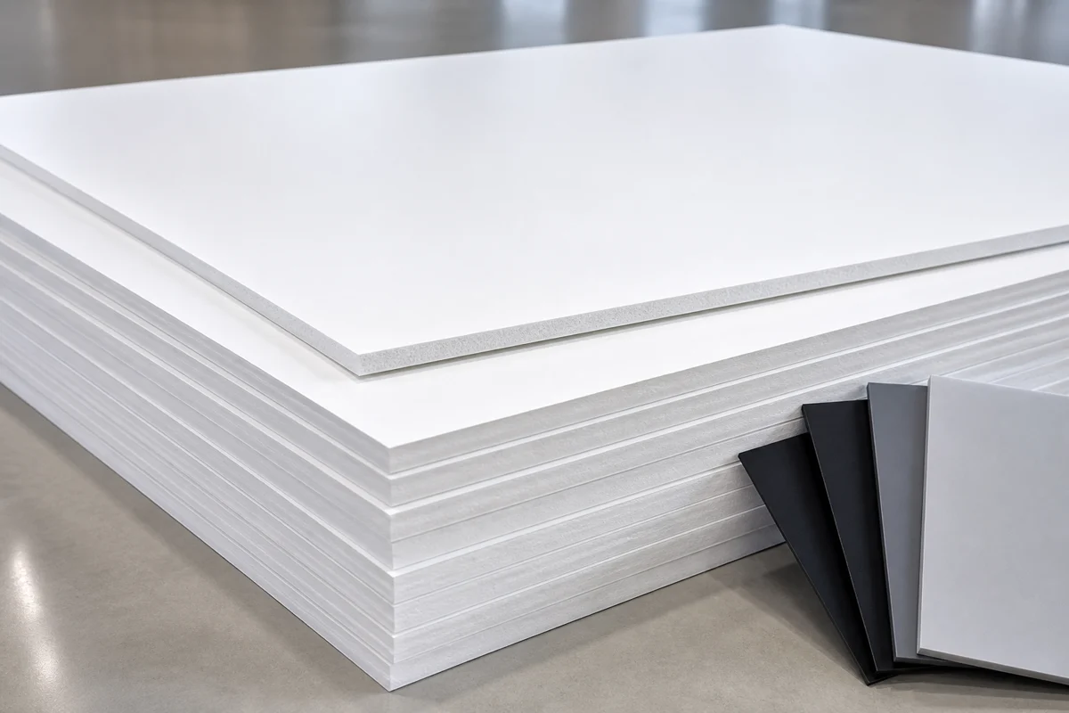 Piles de panneaux PVC expansé blancs