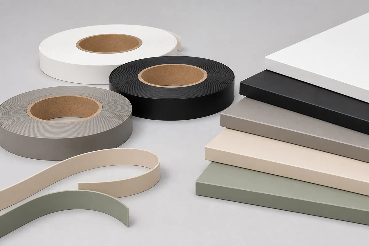 Solid color PVC edge banding rolls matched to finished furniture panels